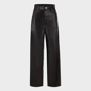 Simonett Kika Pants - Black Leather Pants with White Stitching